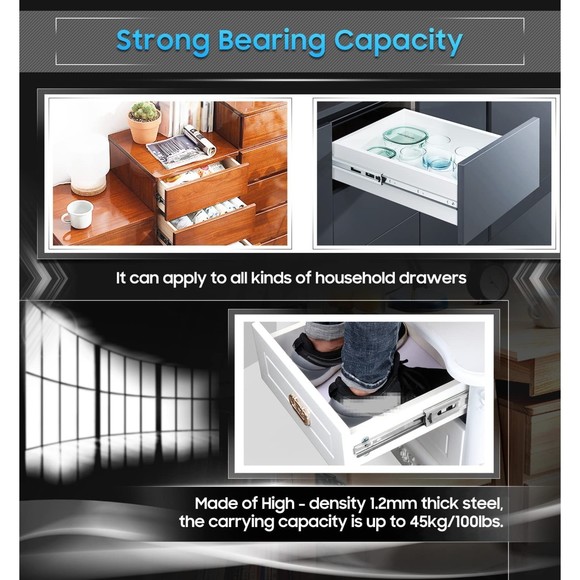 Drawer Slides Glides 18" Metal Drawer Rails Track Glides 2 Pairs 18" Black - Picture 5 of 8